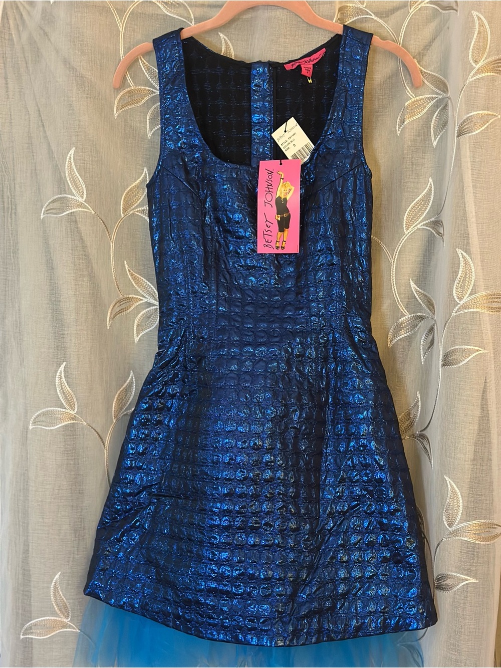 NWT Betsey Johnson Metallic Blue Tulle Fit & Flare Dress Size 0
